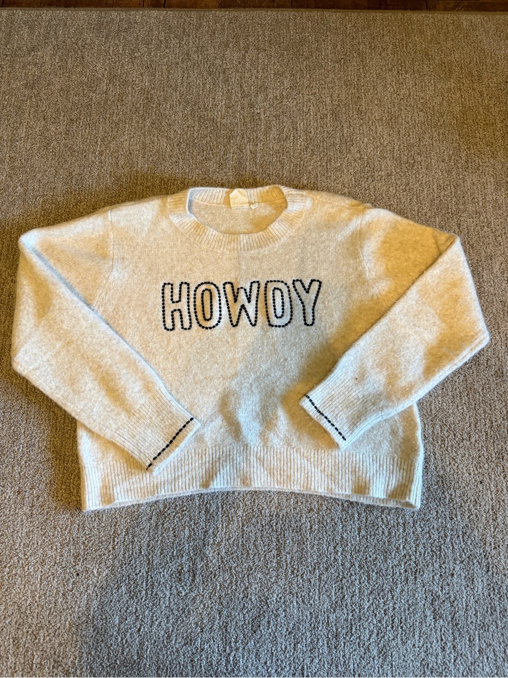 White Crow Cream 'HOWDY' Crewneck Sweater with Black Trim
